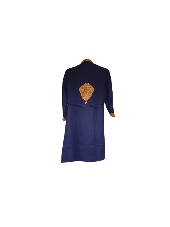 Men Woolen Nightgown Dressing Gown Sleep And Lounge Wear With Kashmiri Charming Embroidery Free Size - Blue2