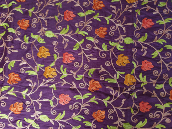 Women's Silk Sarees Embroidered with Kashmiri Aari work | Stylish Saree with Unstitched Blouse Pieces. - Purple