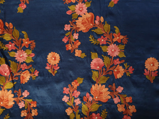 Women's Silk Sarees Embroidered with Kashmiri Aari work | Stylish Saree with Unstitched Blouse Pieces. - Blue