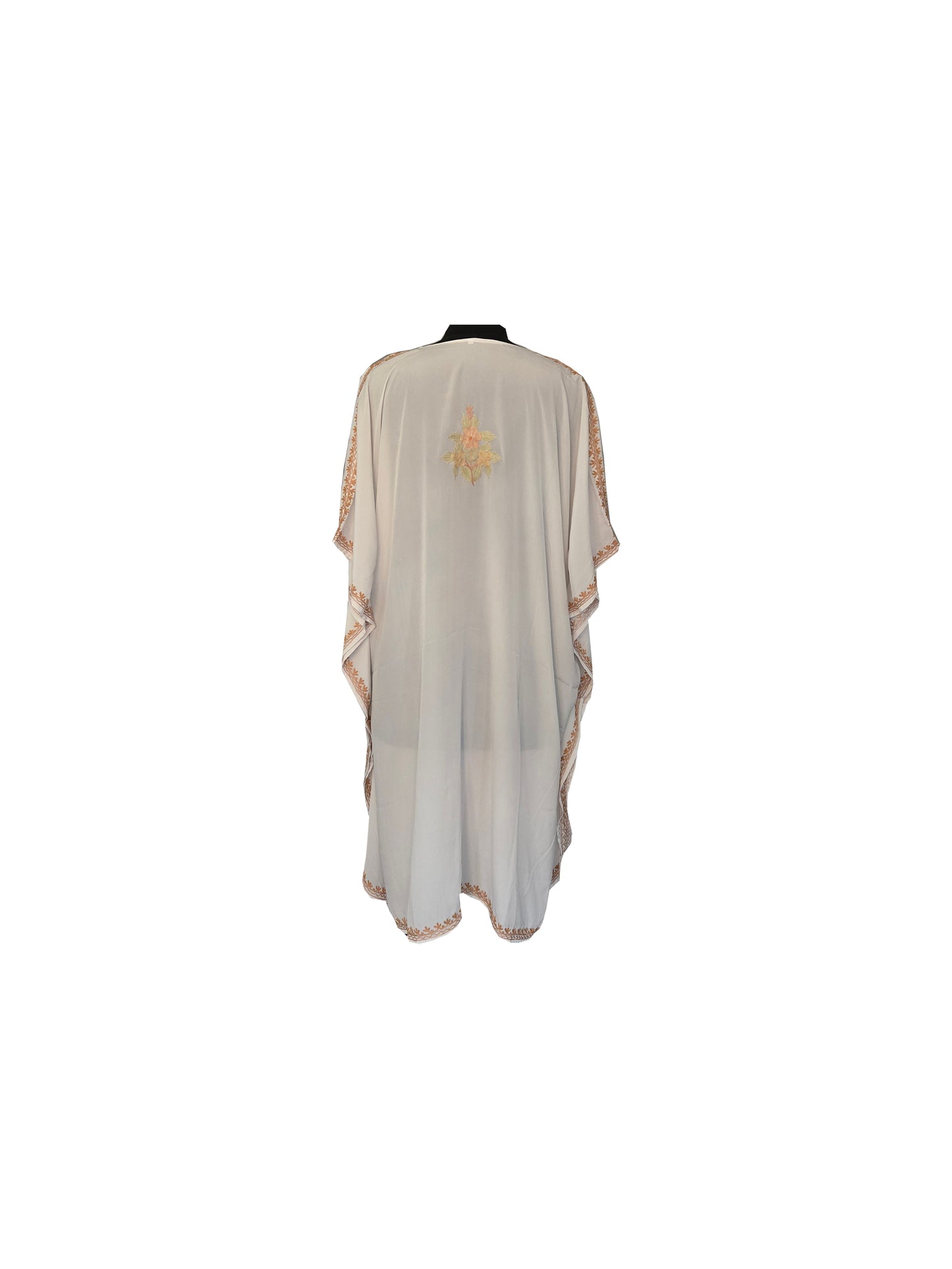 Kashmir Gallery Women Kashmiri Crape Kaftan Nightgown Maxi with Kashmiri Charming Embroidery Free Size- White2