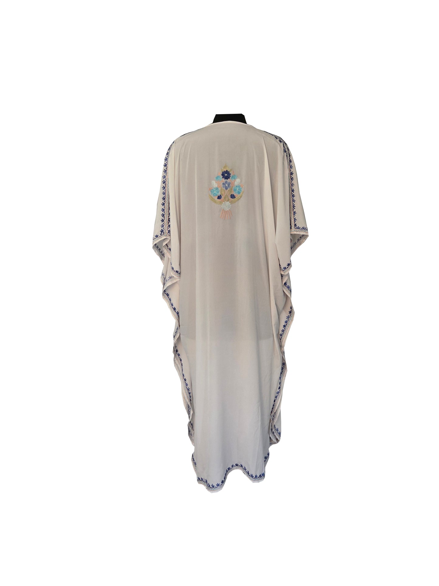 Kashmir Gallery Women Kashmiri Crape Kaftan Nightgown Maxi with Kashmiri Charming Embroidery Free Size- White