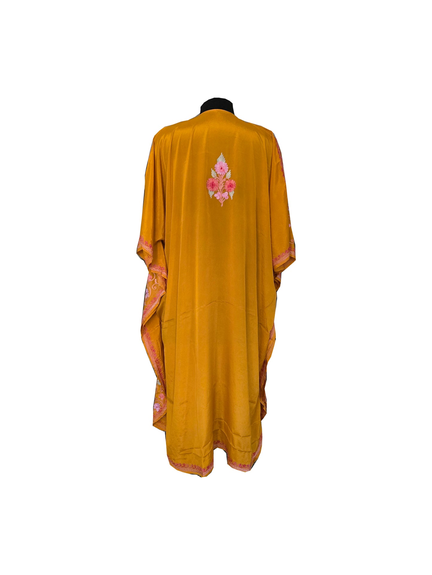 Kashmir Gallery Women Kashmiri Crape Kaftan Nightgown Maxi with Kashmiri Charming Embroidery Free Size- Mustard
