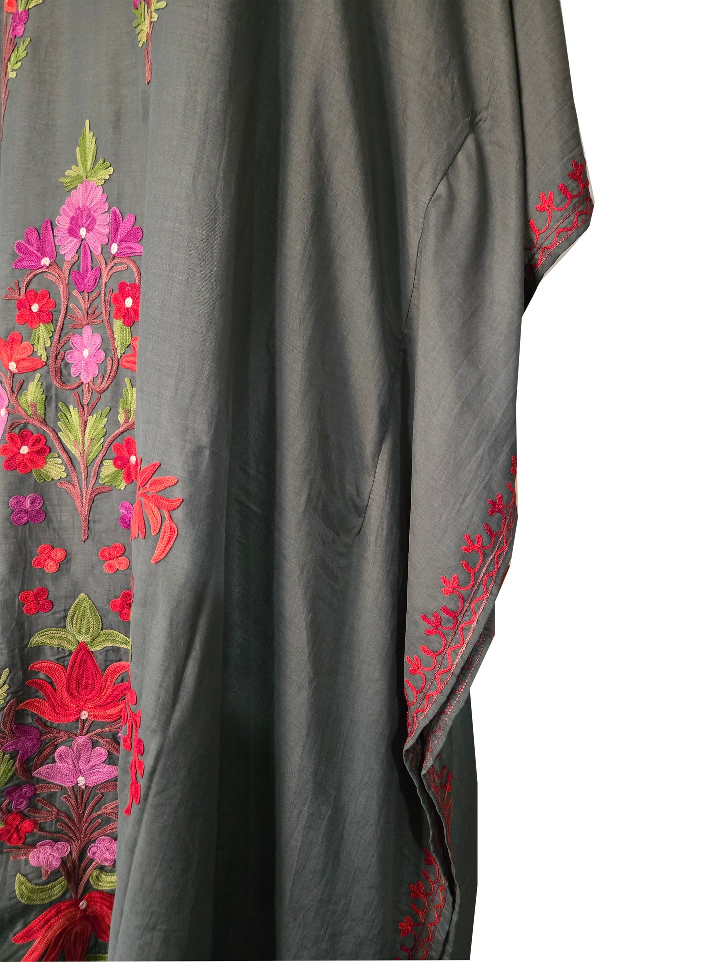 Kashmir Gallery Women Kashmiri Kaftan Nightgown Maxi with Kashmiri Charming Embroidery Free Size - green