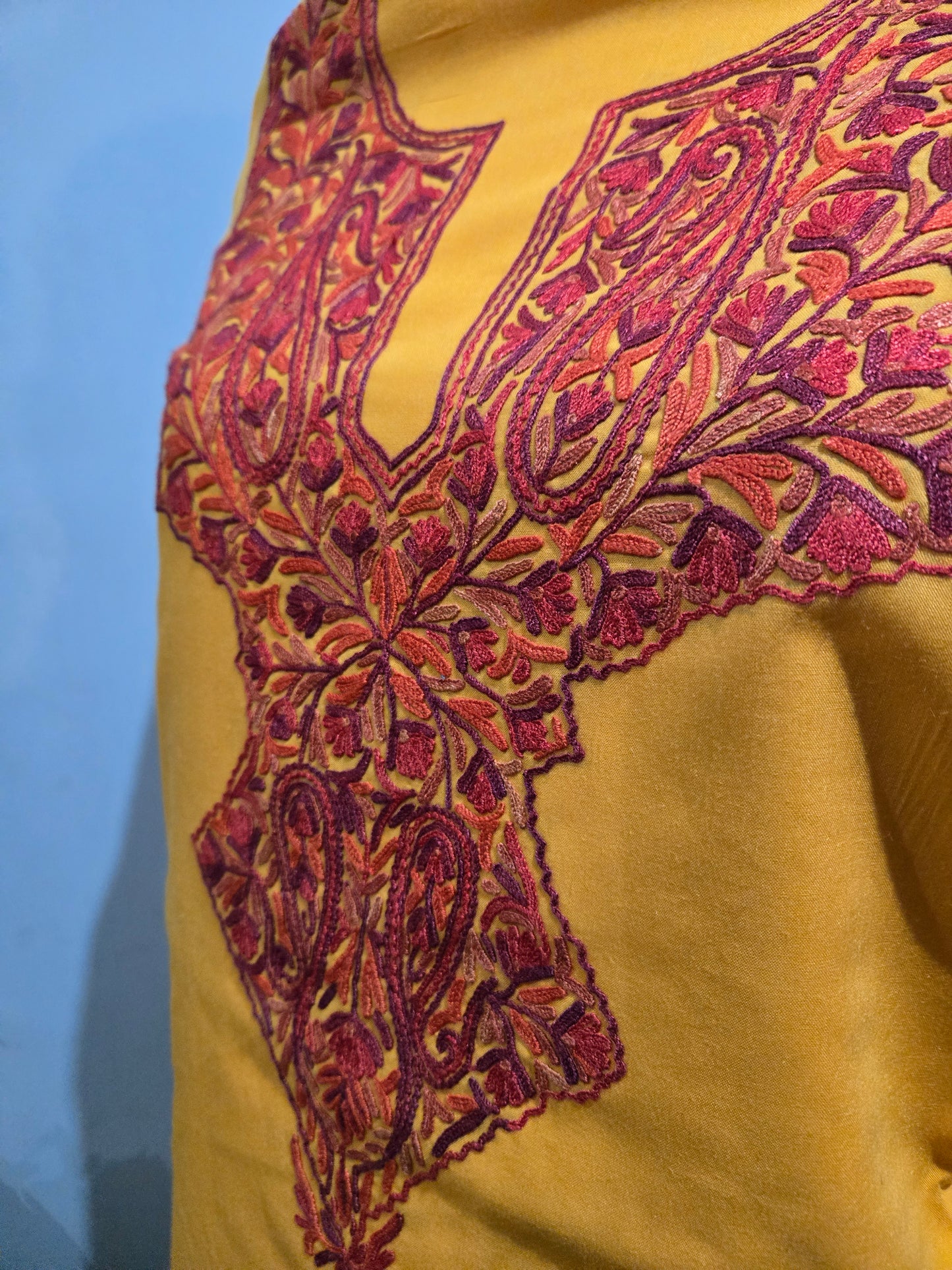 Women Cotton Suits with Kashmiri Hand Embroidery Two Piece Suit - Mustard