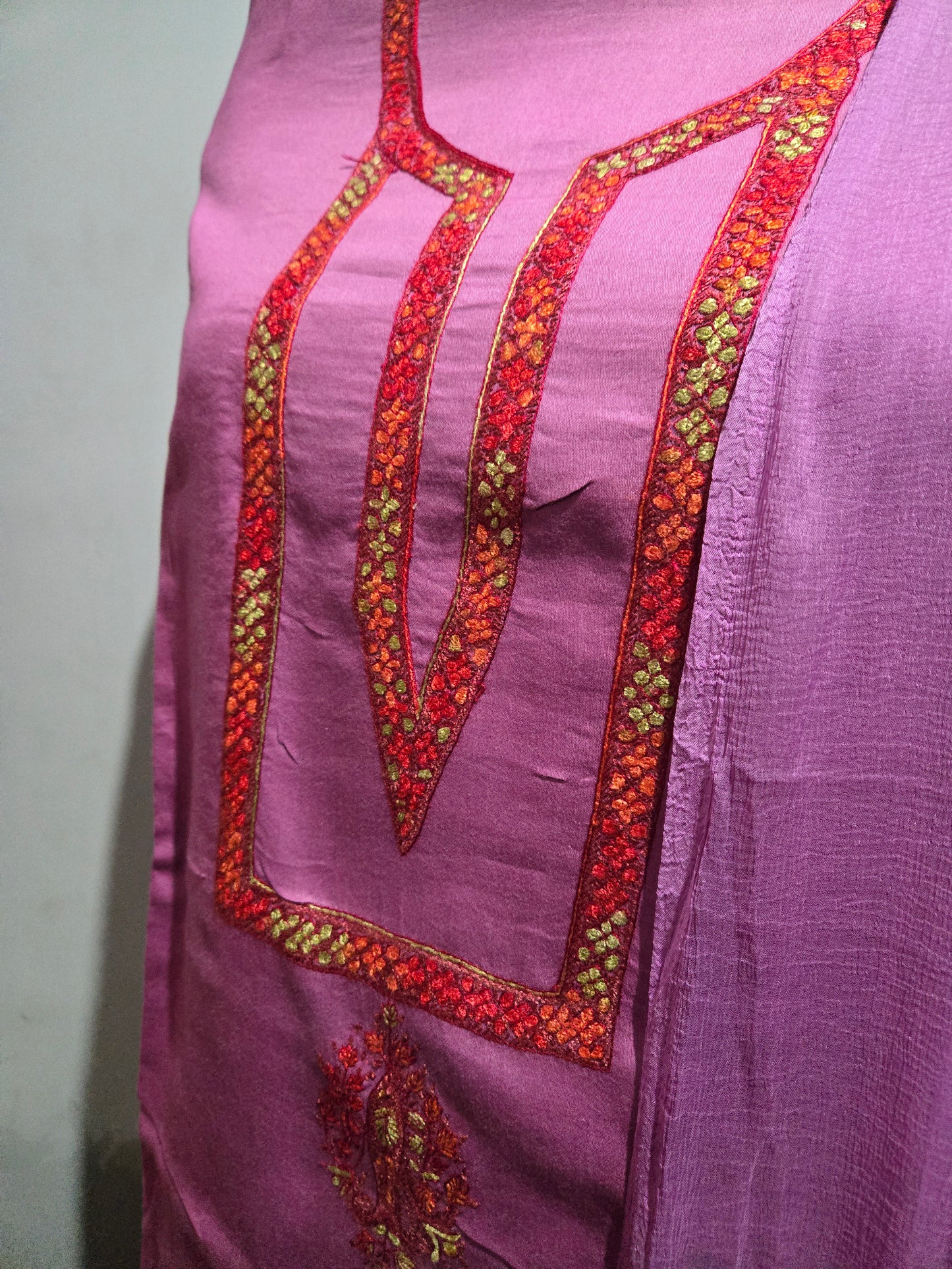 Women Silk Suits with Kashmiri Hand Embroidery - Three Piece Suit- Pink