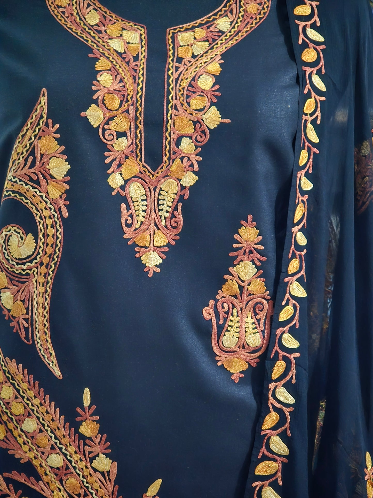 Women Cotton Suits with Kashmiri Embroidery Three Piece Suit -Black