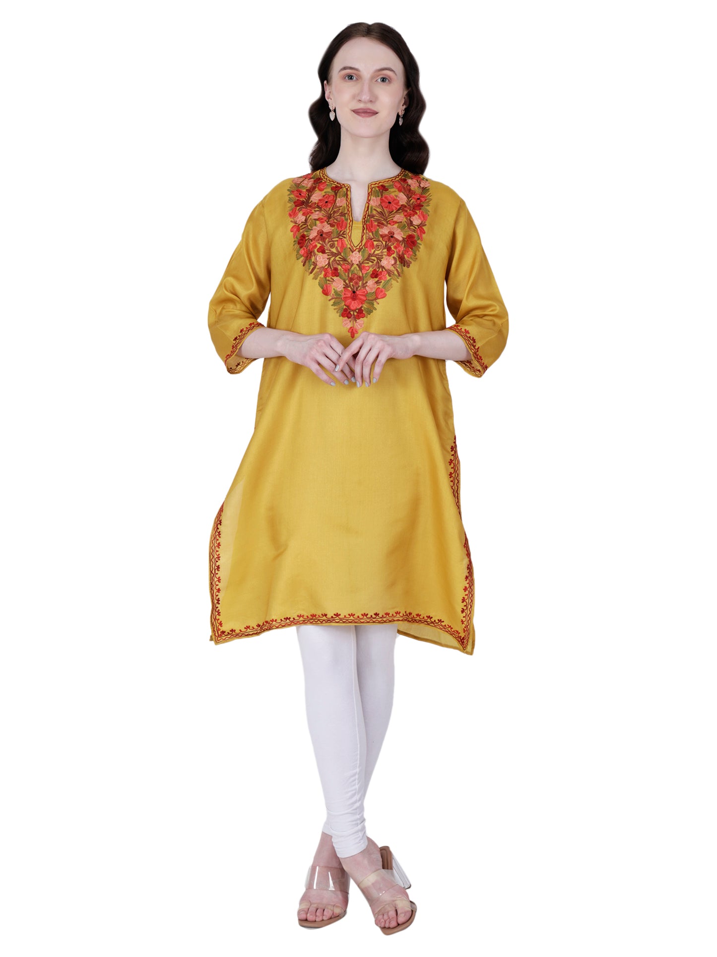 Kashmir Gallery Kashmiri Kurti for Women Silk Kurti with Embroidery A Line Kurtis with Charming Embroidery