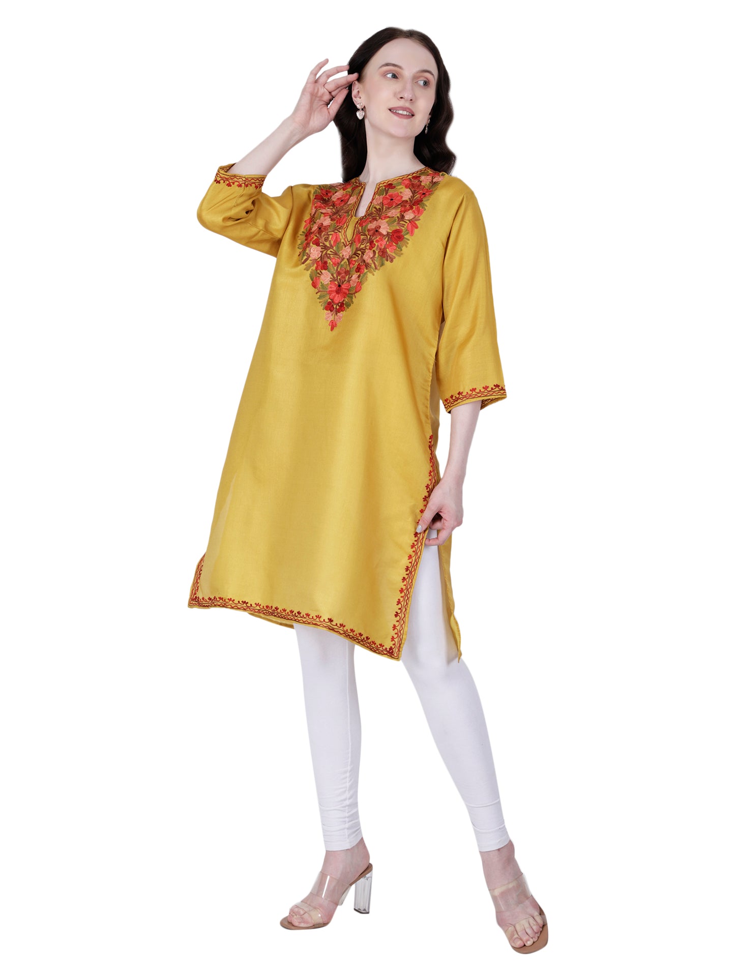 Kashmir Gallery Kashmiri Kurti for Women Silk Kurti with Embroidery A Line Kurtis with Charming Embroidery