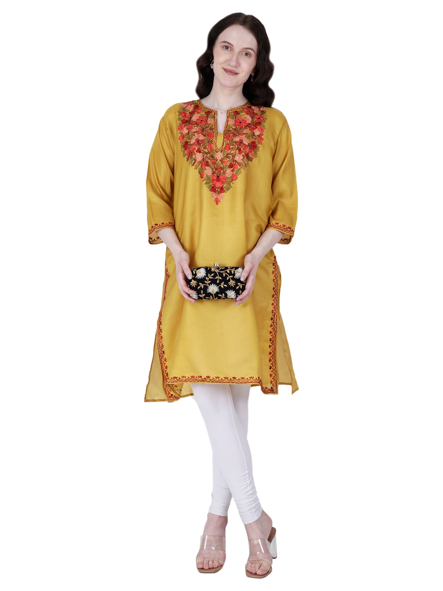 Kashmir Gallery Kashmiri Kurti for Women Silk Kurti with Embroidery A Line Kurtis with Charming Embroidery