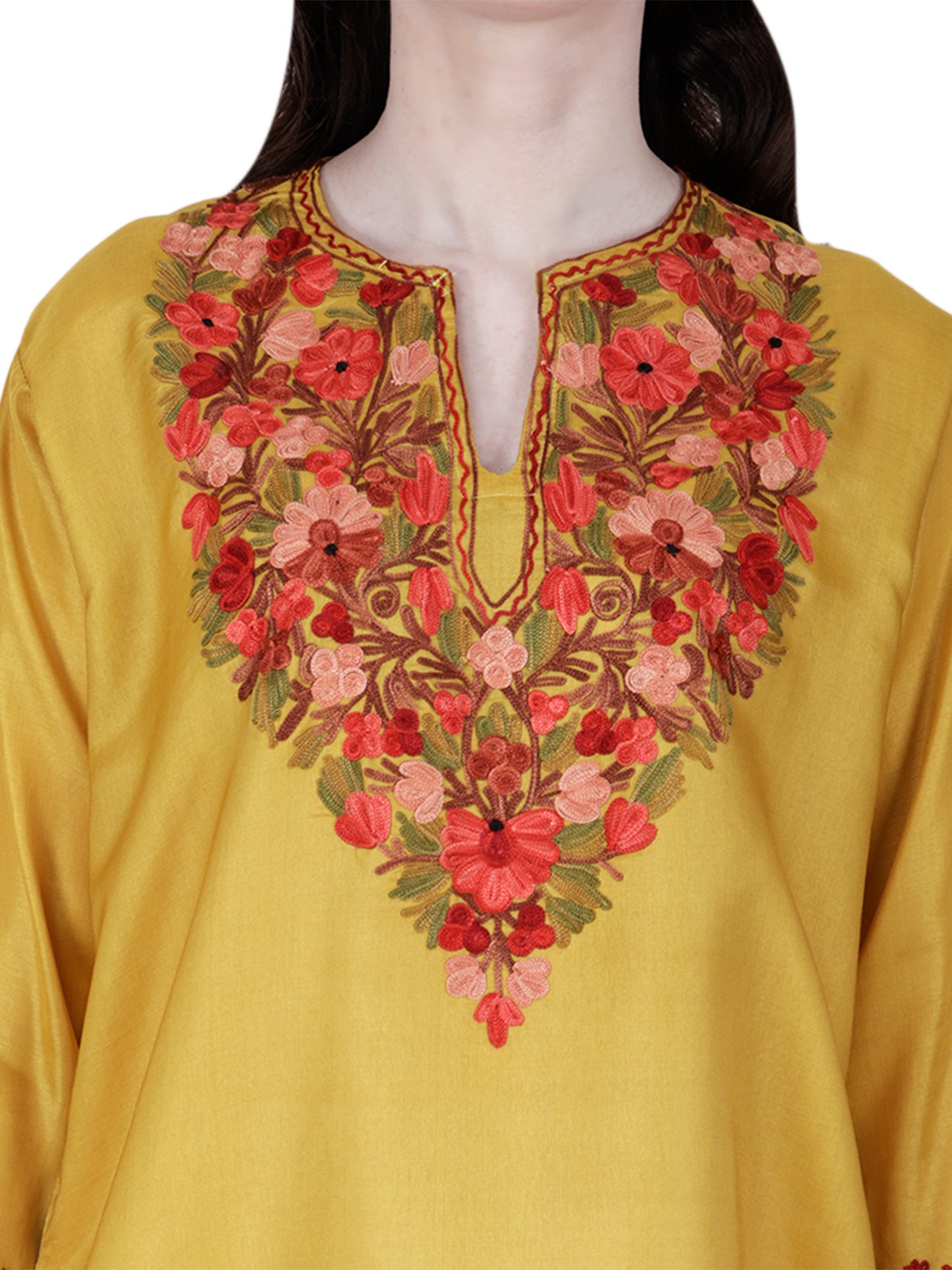 Kashmir Gallery Kashmiri Kurti for Women Silk Kurti with Embroidery A Line Kurtis with Charming Embroidery