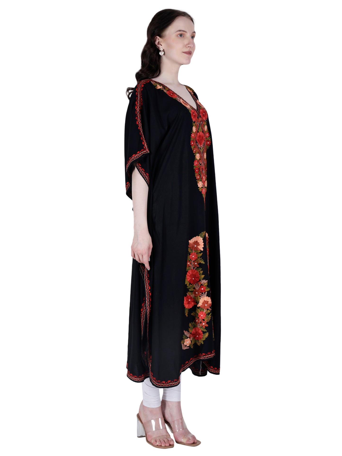 Kashmir Gallery Women Kashmiri Kaftan Nightgown Maxi with Kashmiri Charming Embroidery Free Size