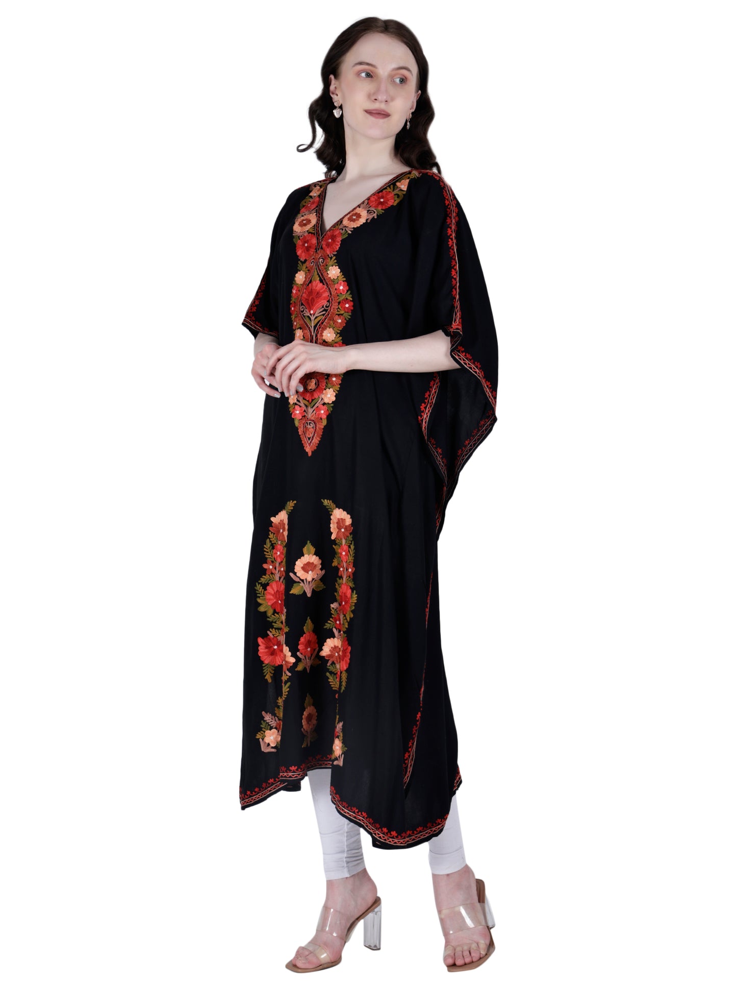 Kashmir Gallery Women Kashmiri Kaftan Nightgown Maxi with Kashmiri Charming Embroidery Free Size