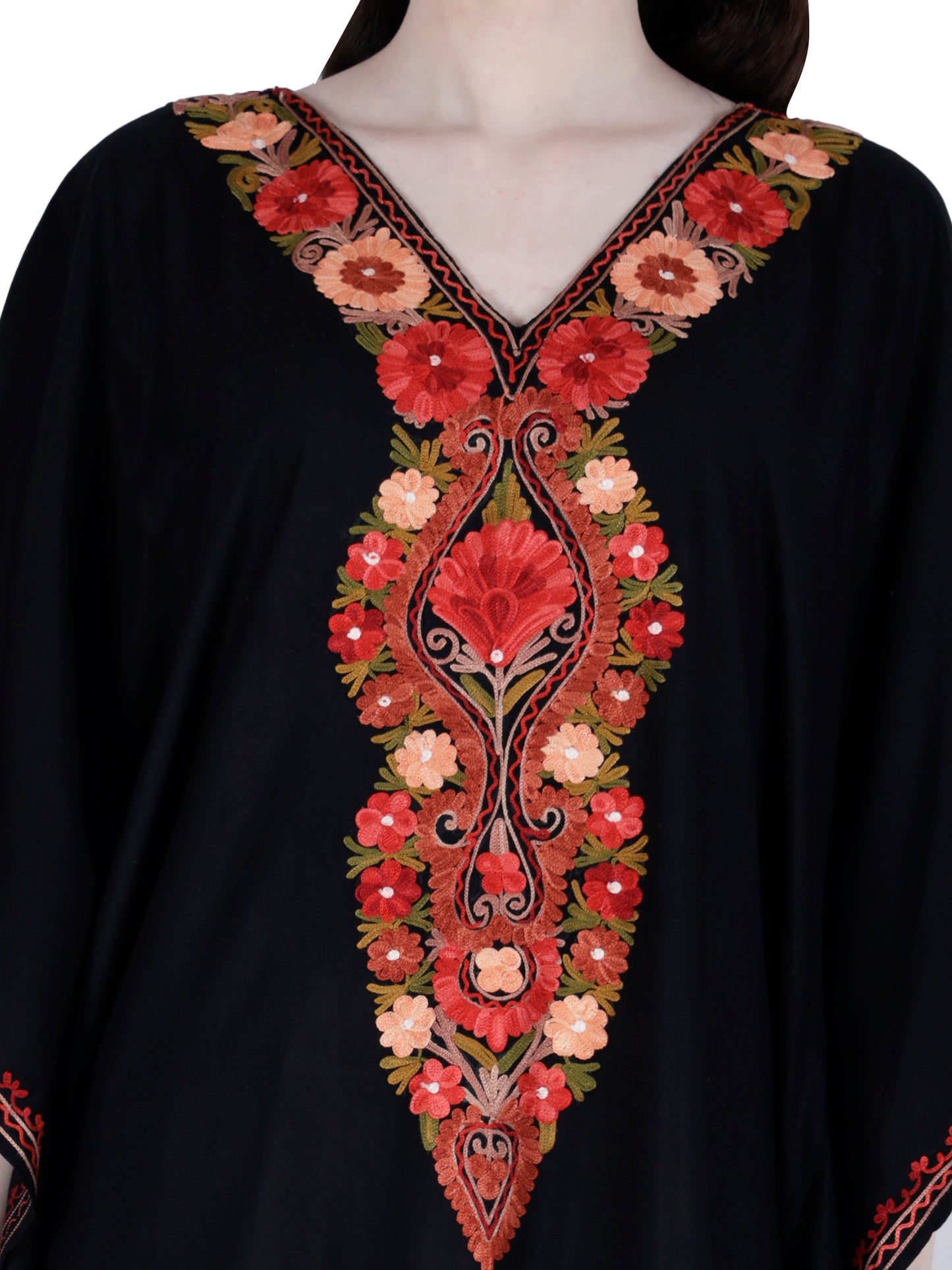 Kashmir Gallery Women Kashmiri Kaftan Nightgown Maxi with Kashmiri Charming Embroidery Free Size