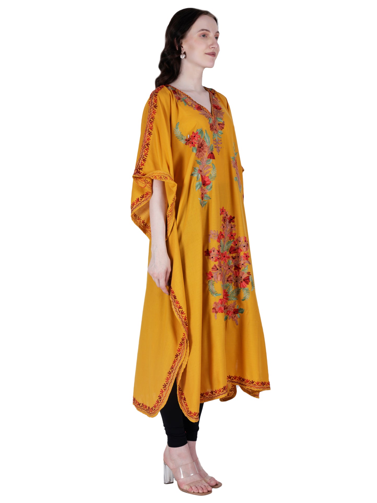 Kashmir Gallery Women Kashmiri Kaftan Nightgown Maxi with Kashmiri Charming Embroidery Free Size