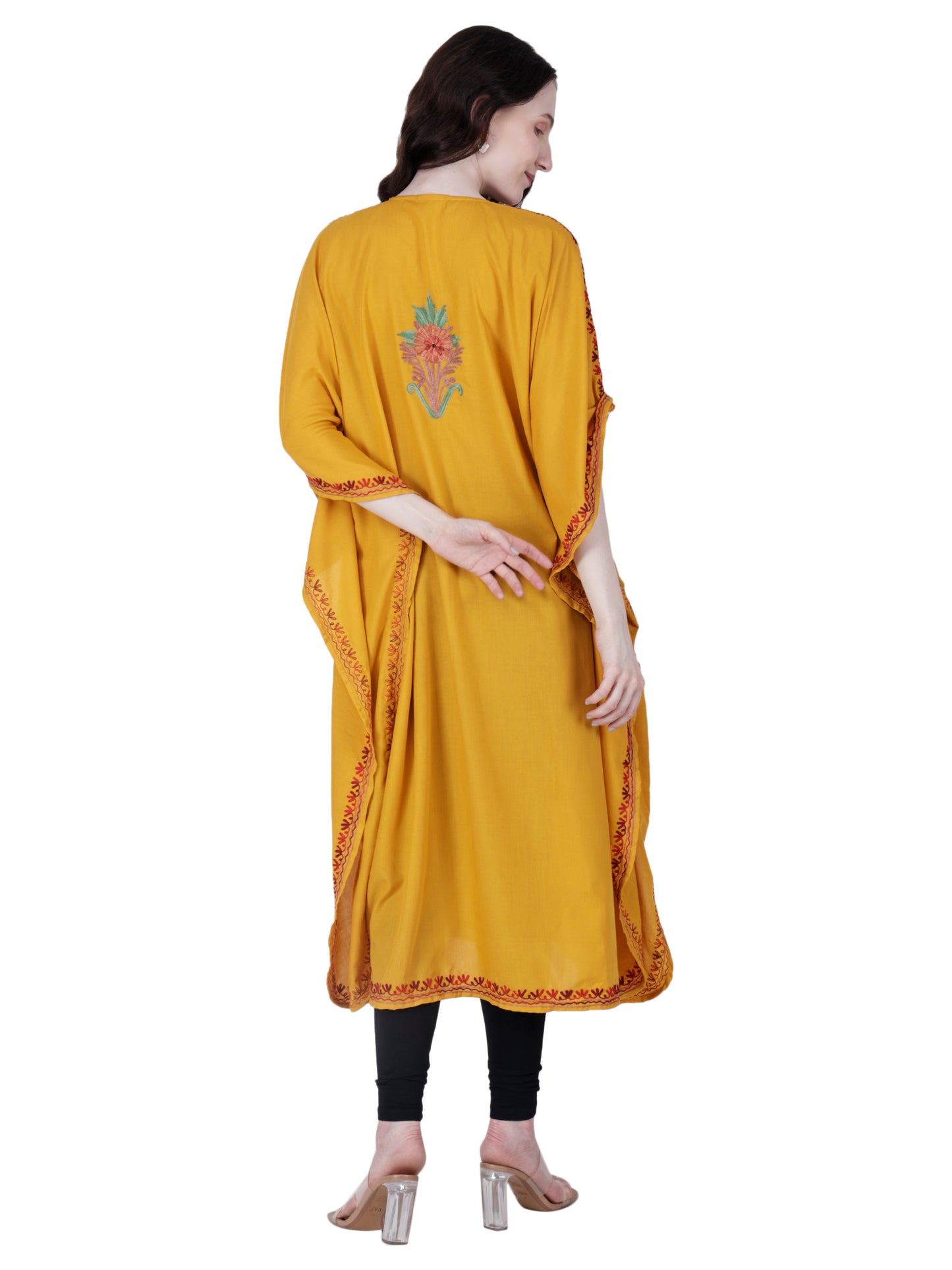 Kashmir Gallery Women Kashmiri Kaftan Nightgown Maxi with Kashmiri Charming Embroidery Free Size