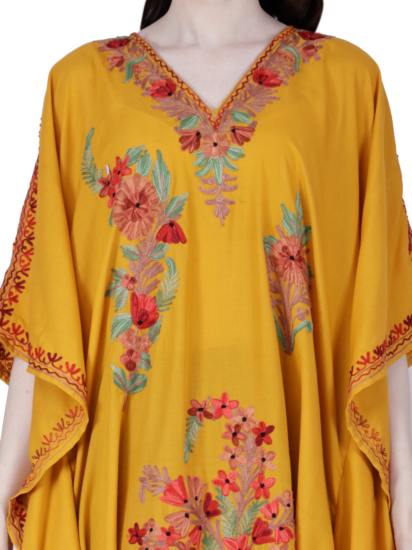 Kashmir Gallery Women Kashmiri Kaftan Nightgown Maxi with Kashmiri Charming Embroidery Free Size