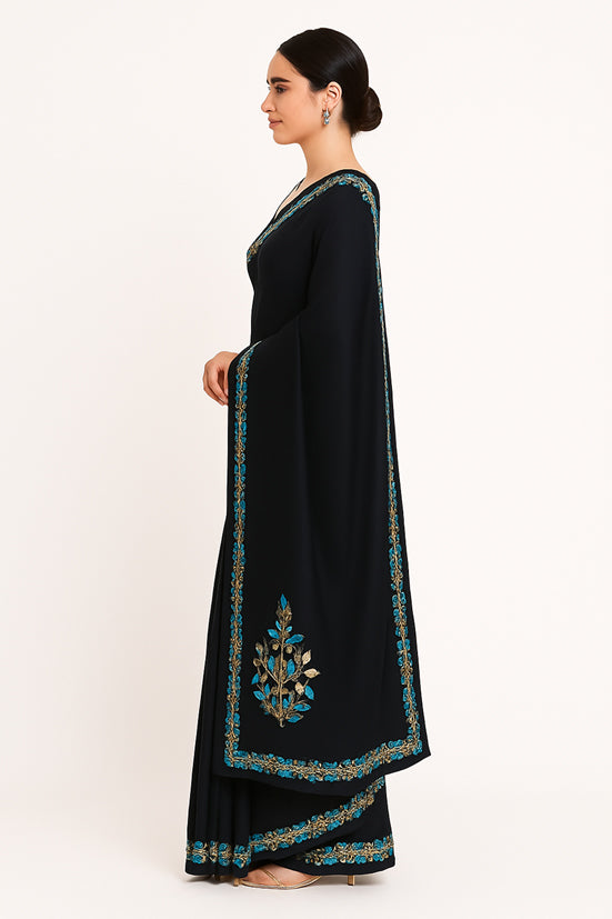 Women's georgette Sarees Embroidered with Kashmiri Aari work | Stylish Saree with Unstitched Blouse Pieces. (Geogrette_purple 1) (Copy)