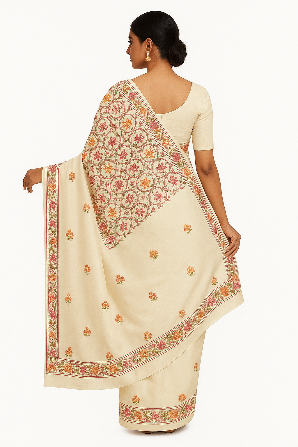 Women's Silk Sarees Embroidered with Kashmiri Aari work | Stylish Saree with Unstitched Blouse Pieces-Maize