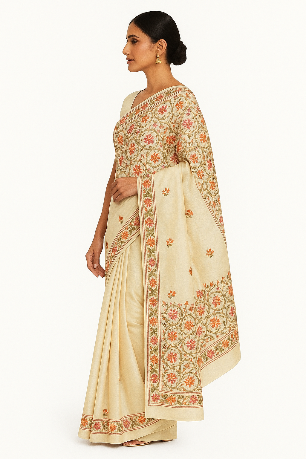 Women's Silk Sarees Embroidered with Kashmiri Aari work | Stylish Saree with Unstitched Blouse Pieces-Maize