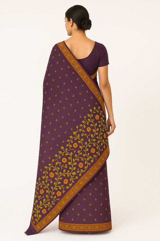 Women's Silk Sarees Embroidered with Kashmiri Aari work | Stylish Saree with Unstitched Blouse Pieces. - Purple