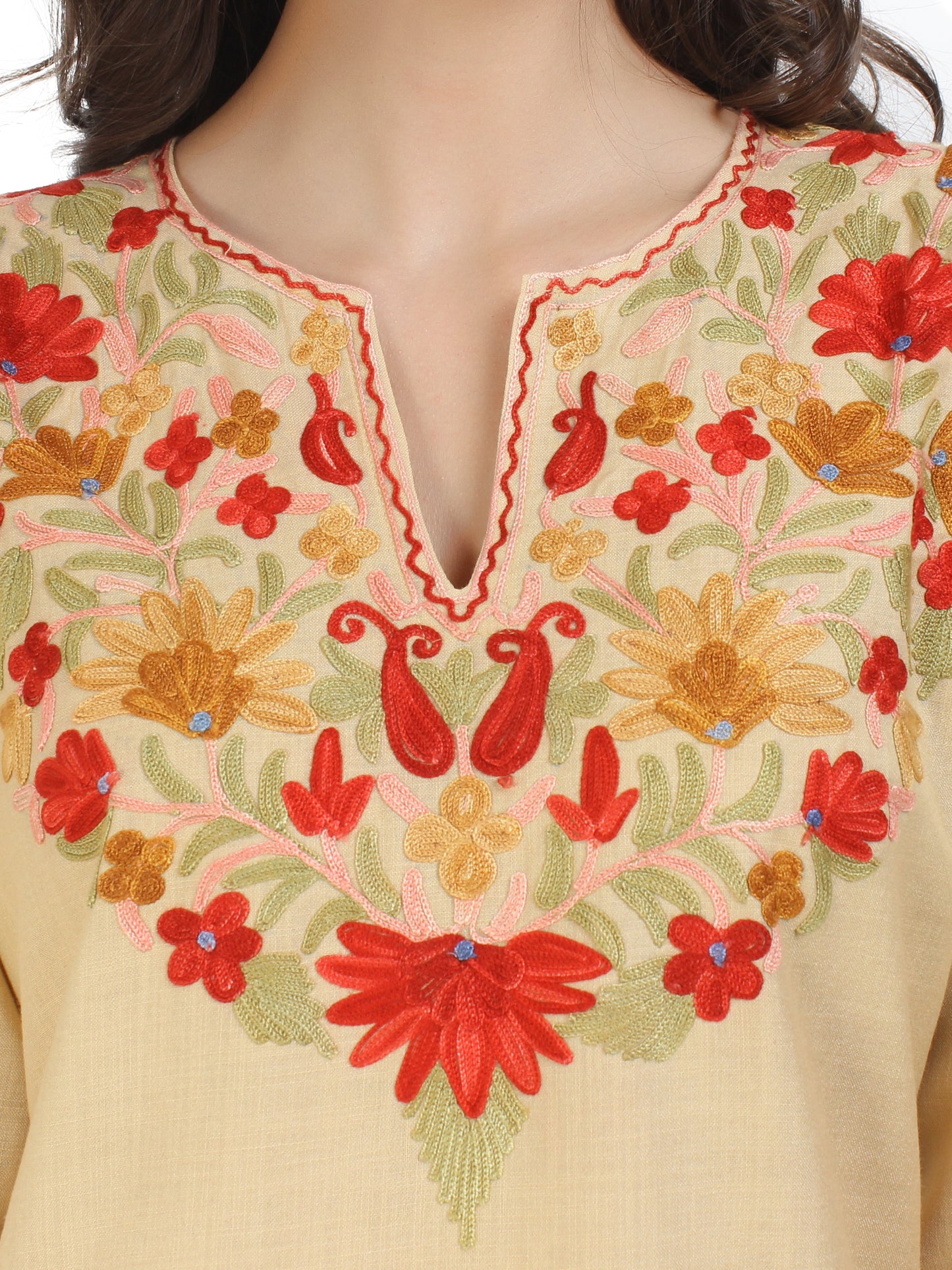 Kashmir Gallery Kashmiri Kurti for Women Cotton Kurti with Embroidery Long A Line Kurtis with Charming Embroidery