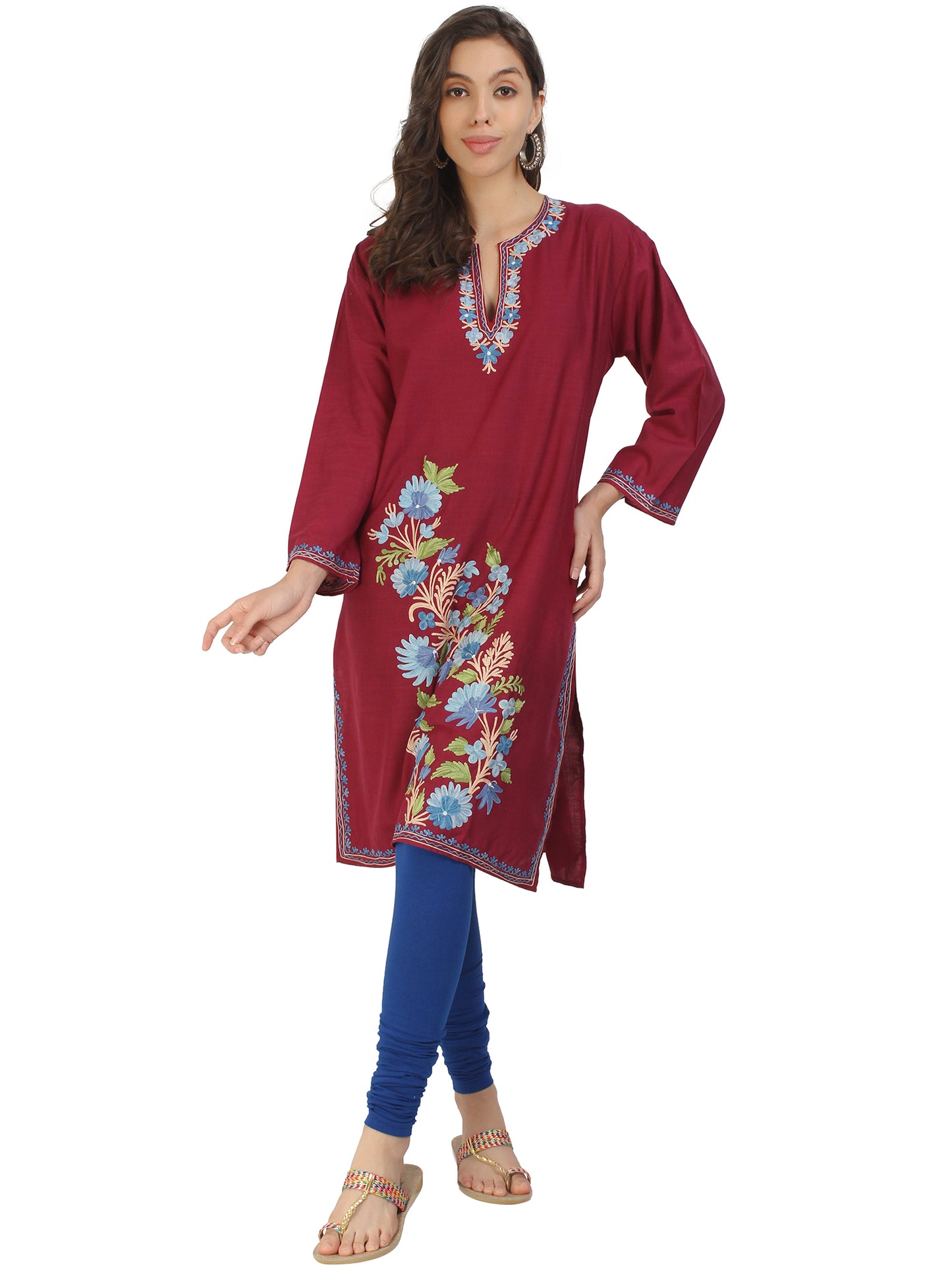 Kashmir Gallery Kashmiri Kurti for Women Cotton Kurti with Embroidery Long A Line Kurtis with Charming Embroidery