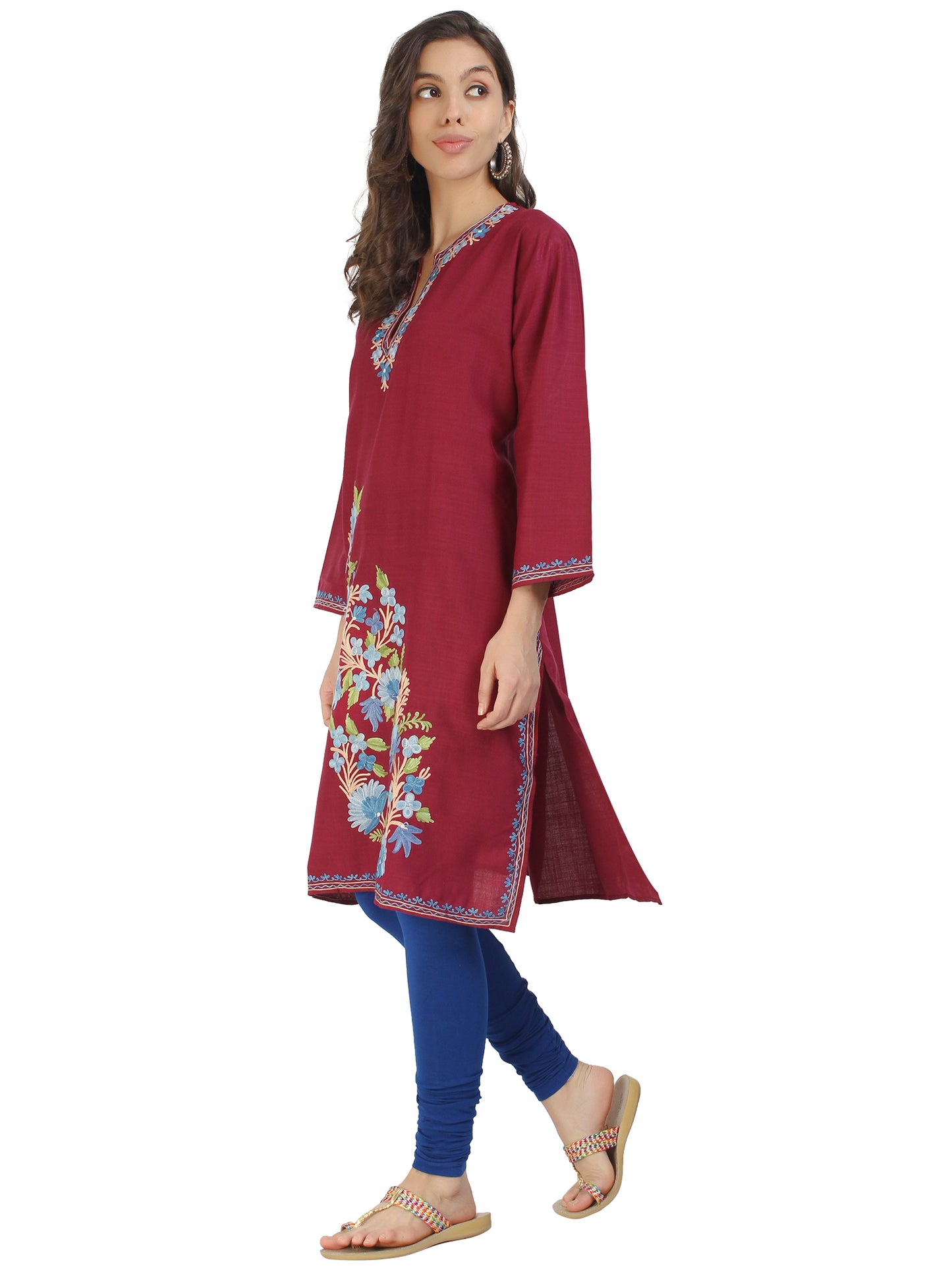 Kashmir Gallery Kashmiri Kurti for Women Cotton Kurti with Embroidery Long A Line Kurtis with Charming Embroidery
