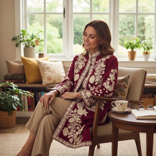 Women’s Woolen Long Coat – Elegant Winter Wear - Maroon