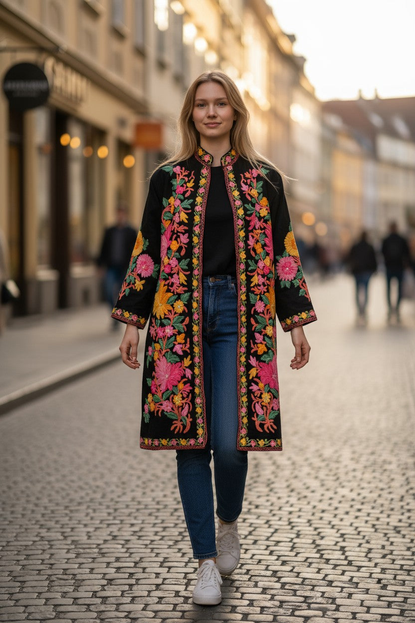 Women’s Woolen Long Coat – Elegant Winter Wear - Black