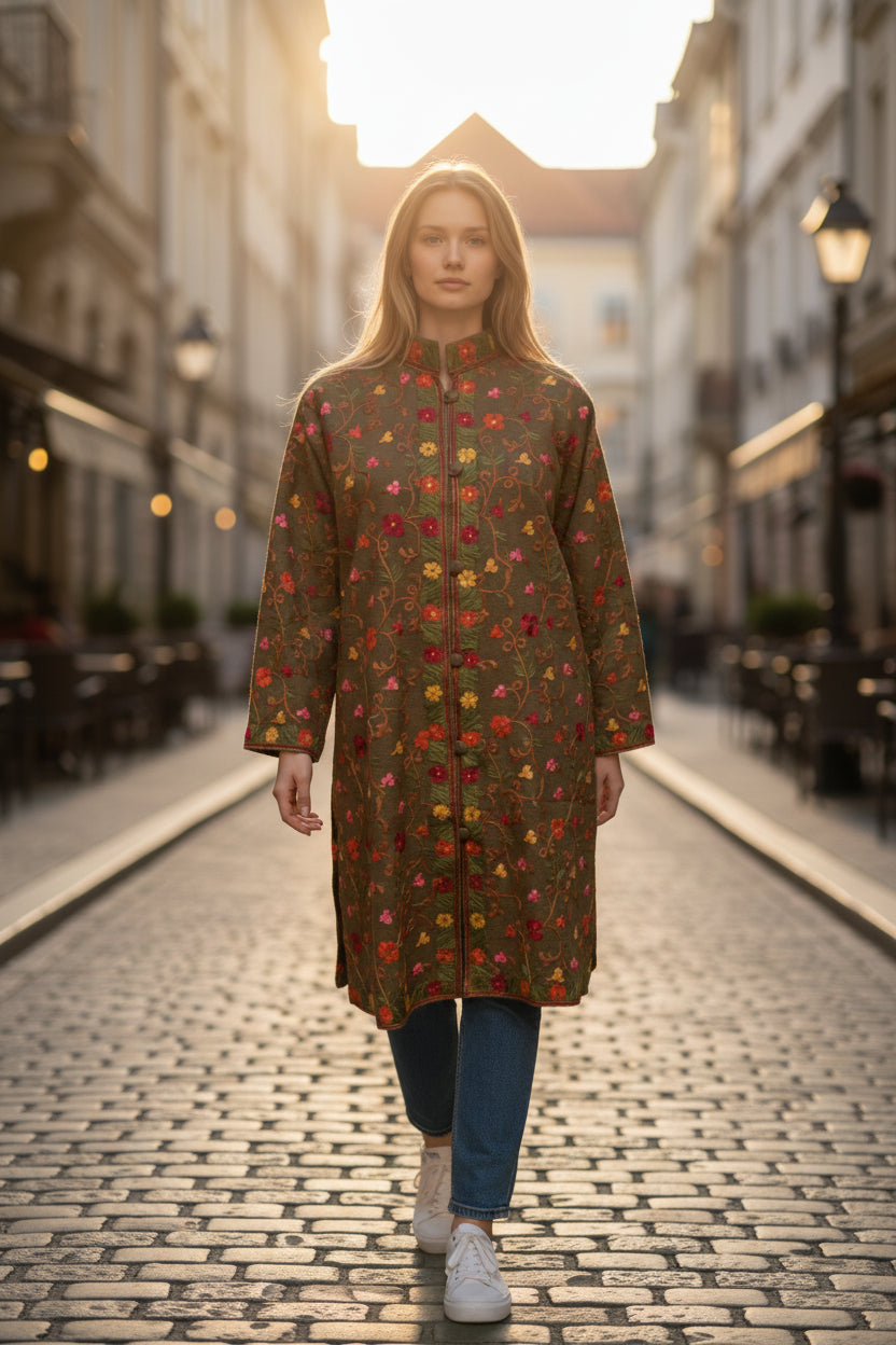 Women’s Woolen Long Coat – Elegant Winter Wear - Grey