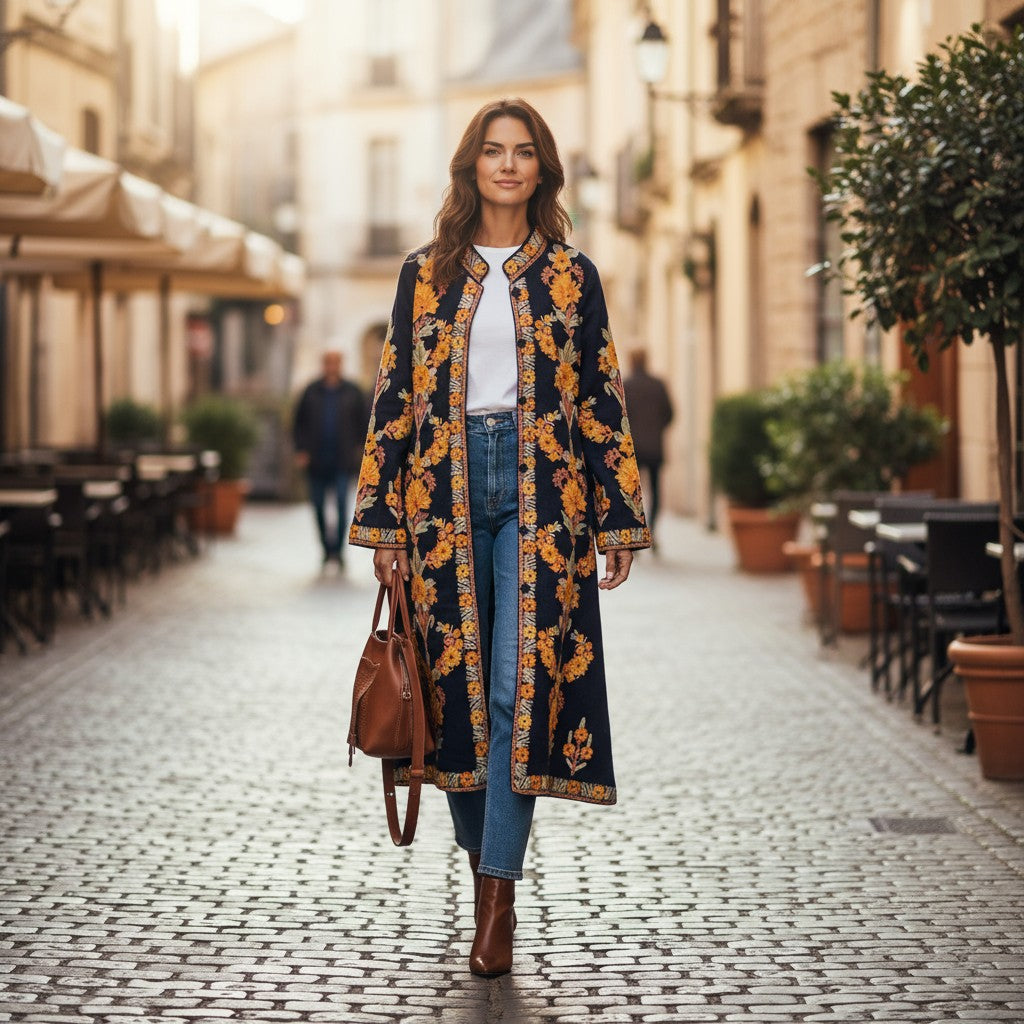 Women’s Woolen Long Coat – Elegant Winter Wear -Blue