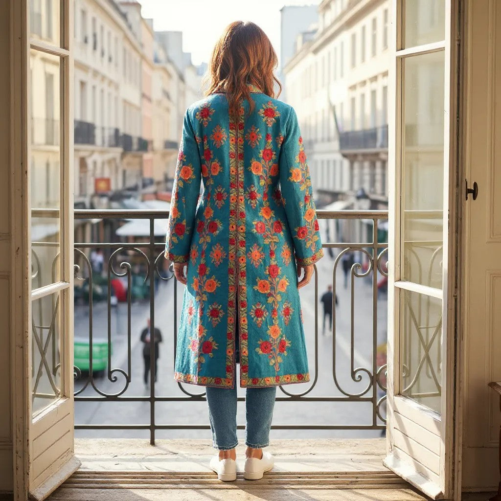 Women’s Woolen Long Coat – Elegant Winter Wear -Turquoise