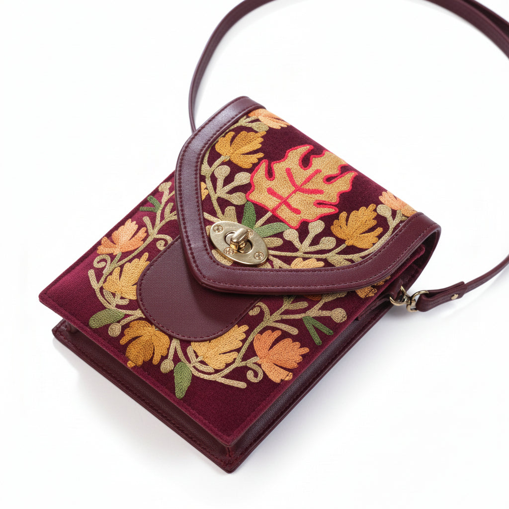 Women mobile Bags With Gorgeous Kashmiri Embroidery - Maroon