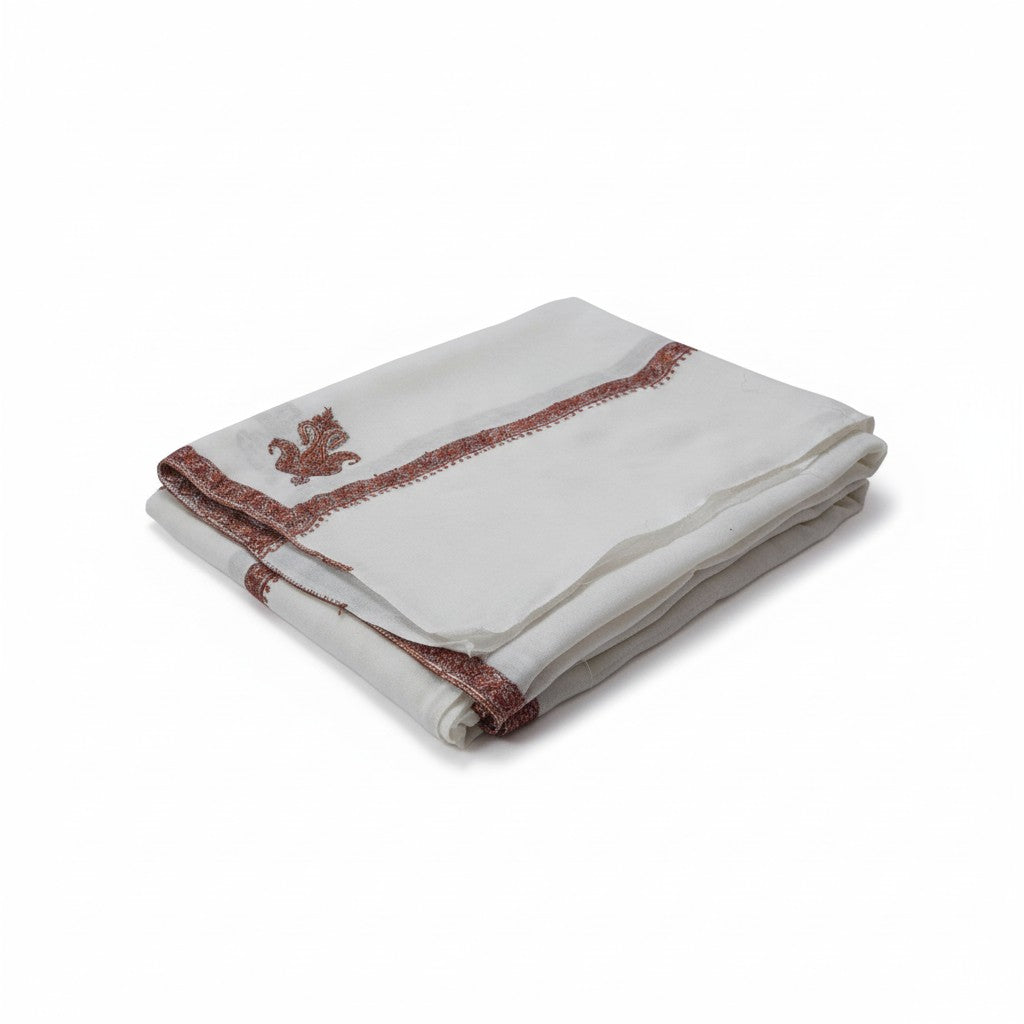 Kashmiri Wool Shawl for Men | Handcrafted Embroidery | Soft & Warm Winter Shawl | Traditional Ethnic Men’s Wrap - White