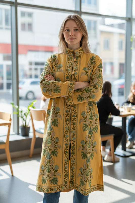 Womenโs Woolen Long Coat โ Elegant Winter Wear - Beige