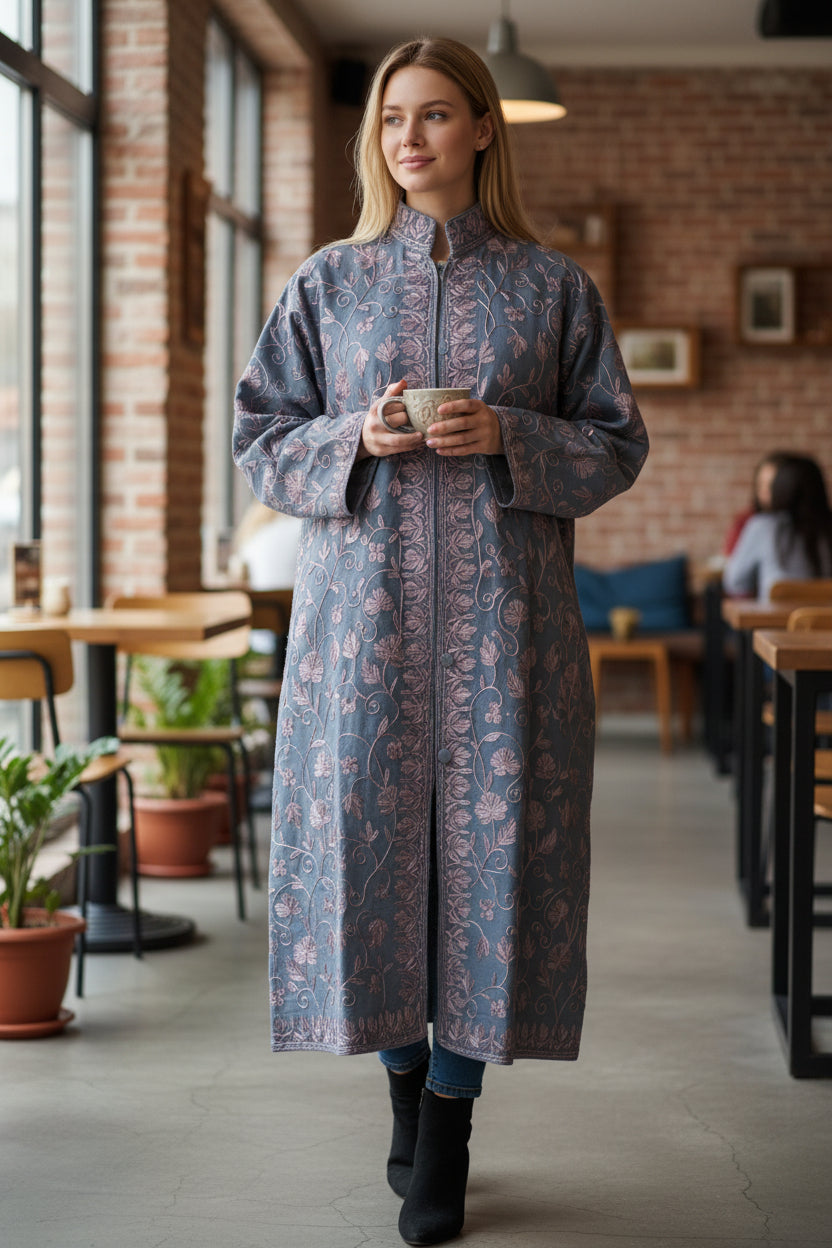 Women’s Woolen Long Coat – Elegant Winter Wear - Light Blue
