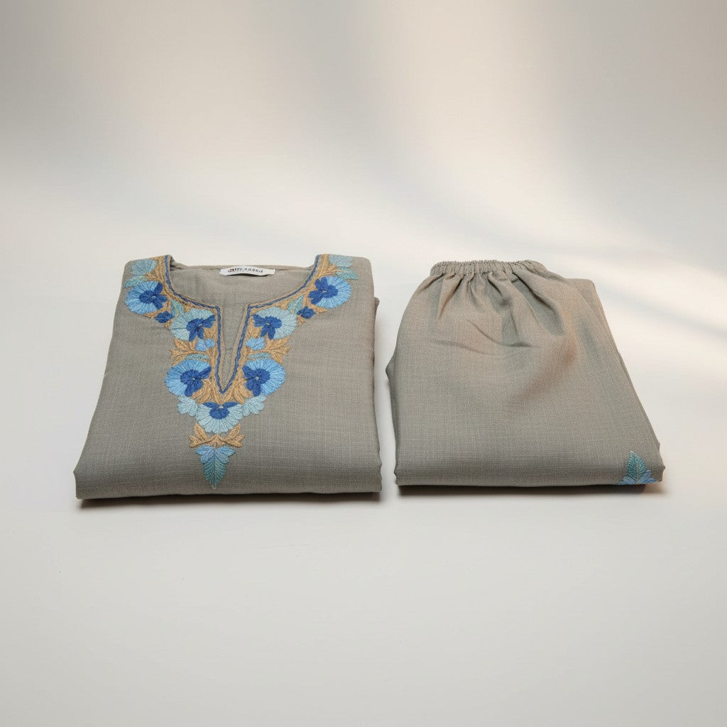 Kashmiri Cotton Co ord set Kurta Set for women (L | Light Grey)