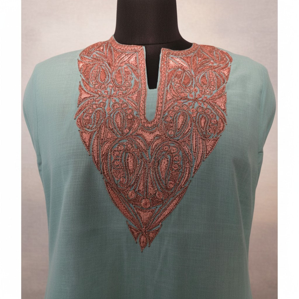 Kashmiri Kurti for Women Silk Kurti with Embroidery - Sea Green