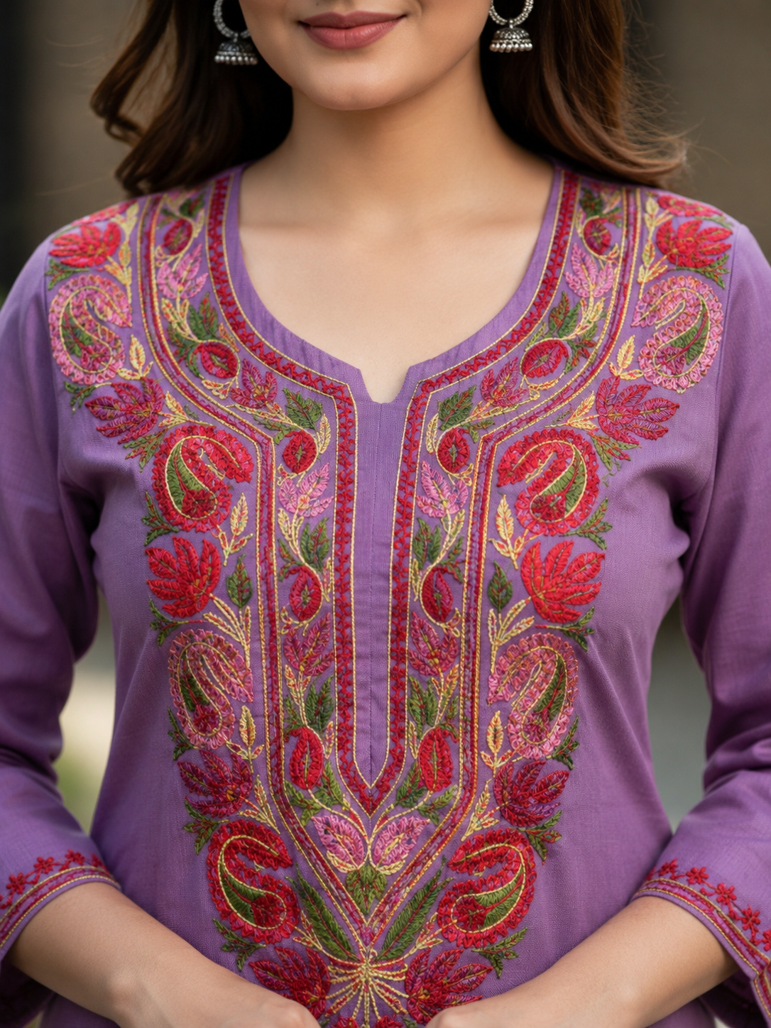 Kashmiri Kurti for Women Cotton Kurti with Embroidery - XS | Purple