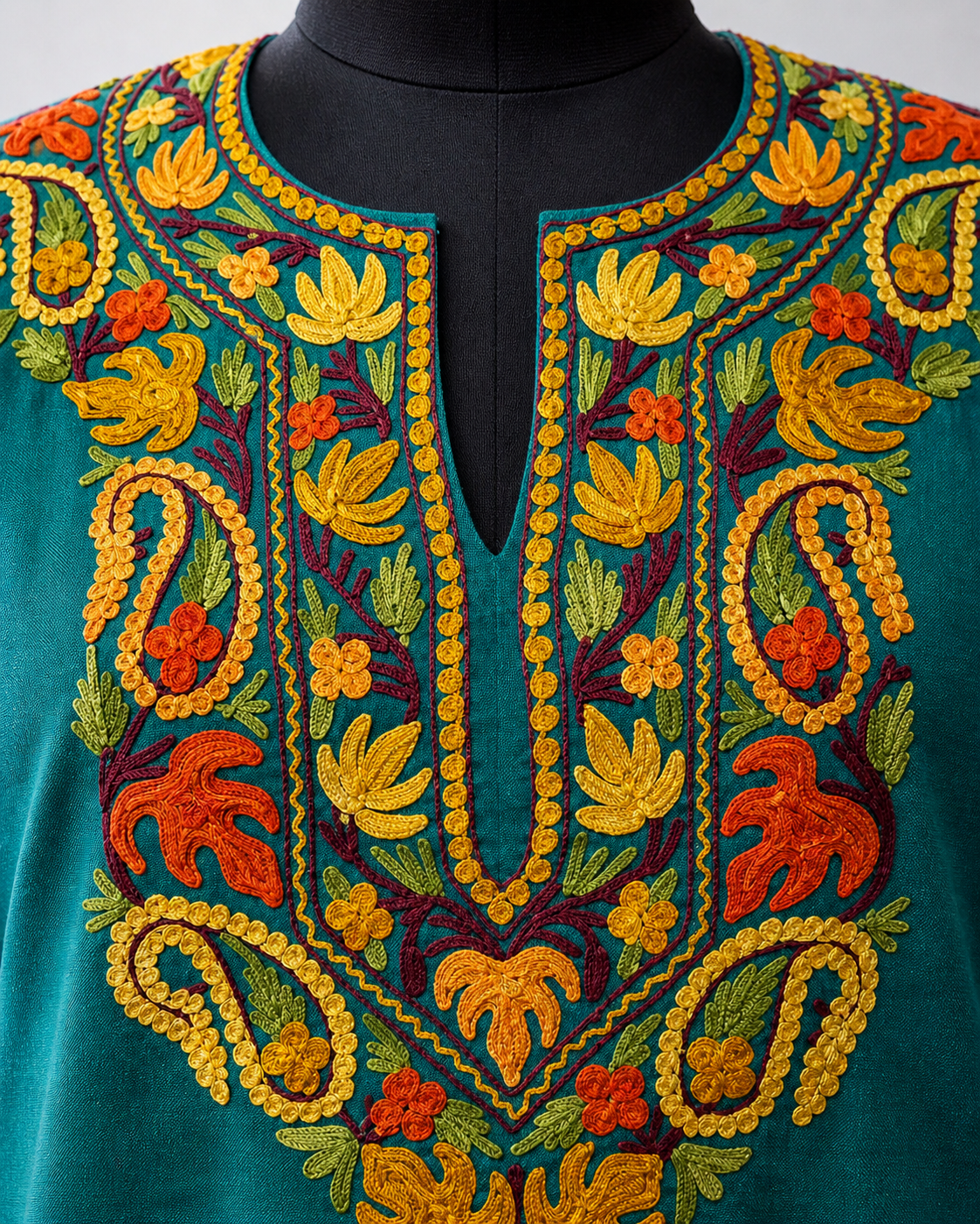 Kashmiri Kurti for Women Cotton Kurti with Embroidery - Gamma Green