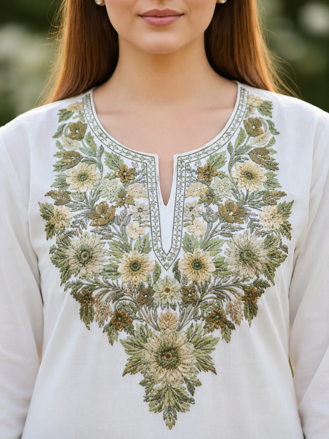 Kashmiri Kurti for Women Cotton Kurti with Embroidery - Small | White