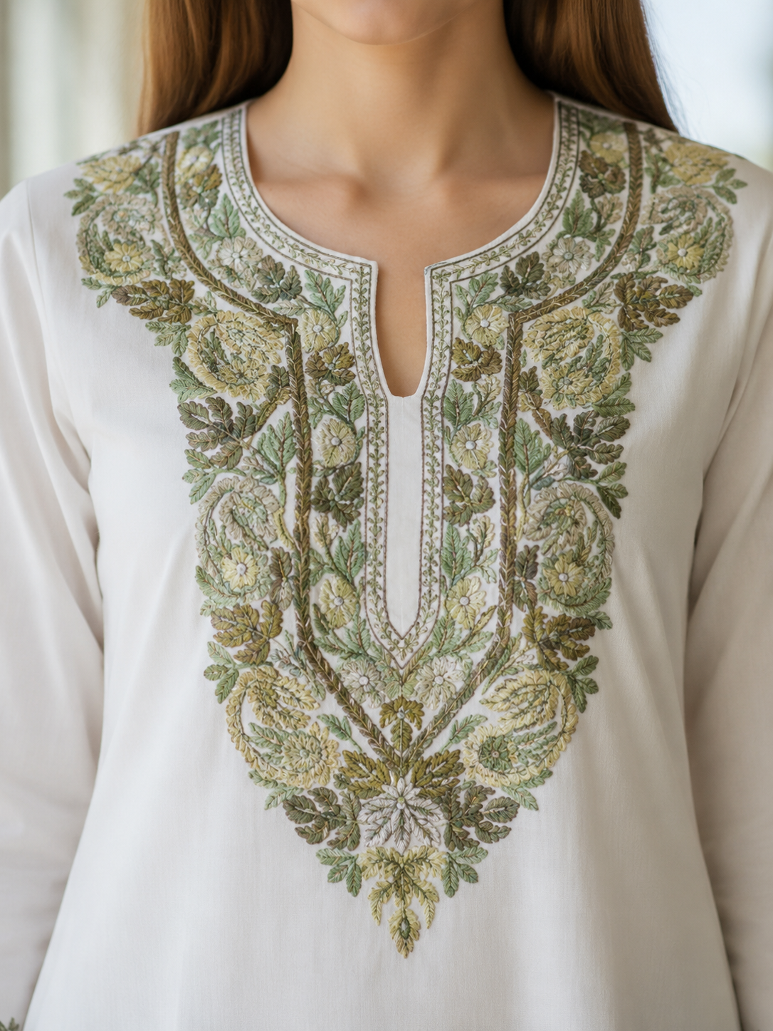 Kashmiri Kurti for Women Cotton Kurti with Embroidery - Small | White