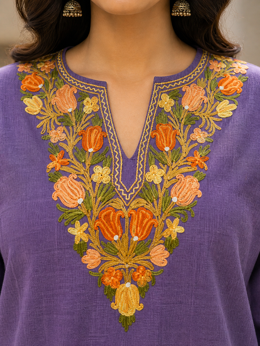 Kashmiri Kurti for Women Cotton Kurti with Embroidery - Purple