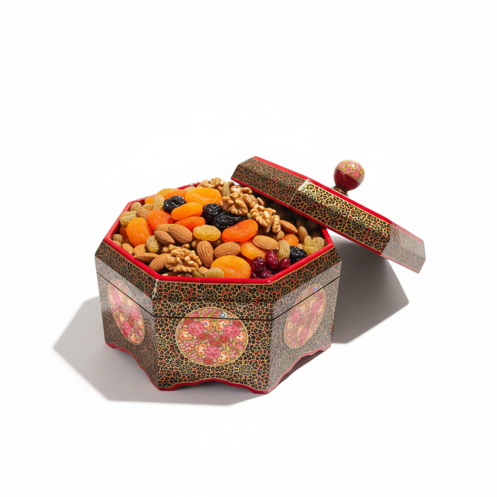 Handcrafted Kashmiri Paper Mache Wooden Dry Fruit Treasure Box