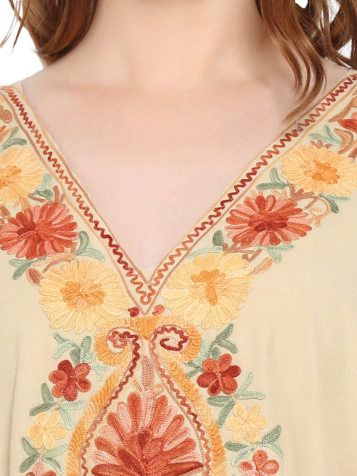 Kashmir Gallery Women Kashmiri Kaftan Nightgown Maxi with Kashmiri Charming Embroidery Free Size