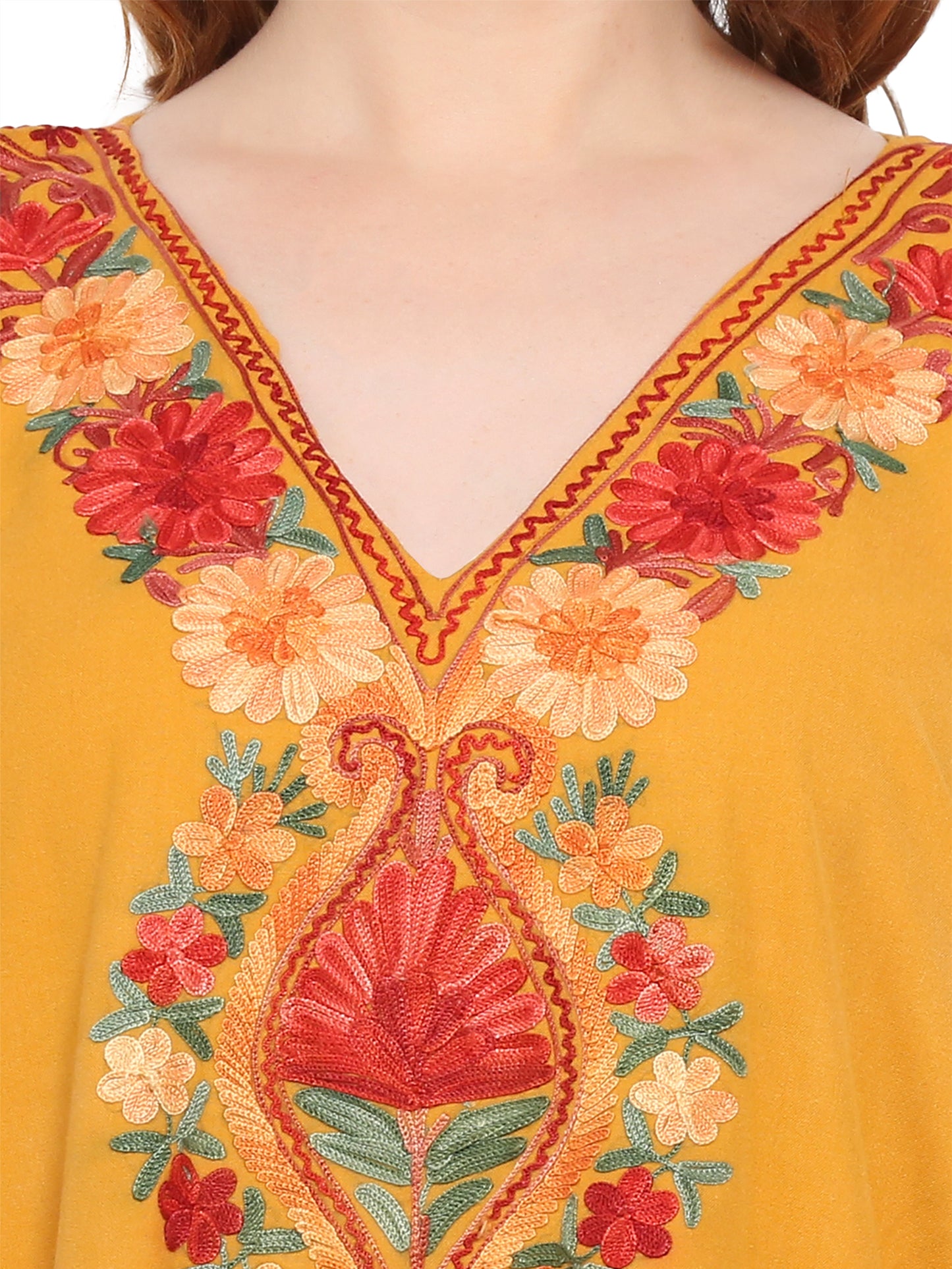 Kashmir Gallery Women Kashmiri Kaftan Nightgown Maxi with Kashmiri Charming Embroidery Free Size
