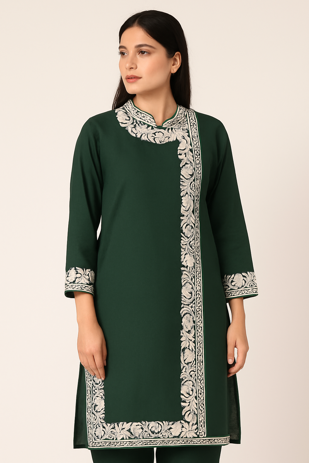 Kashmir Gallery Kashmiri Kurti for Women Cotton Kurti with Embroidery - Green2