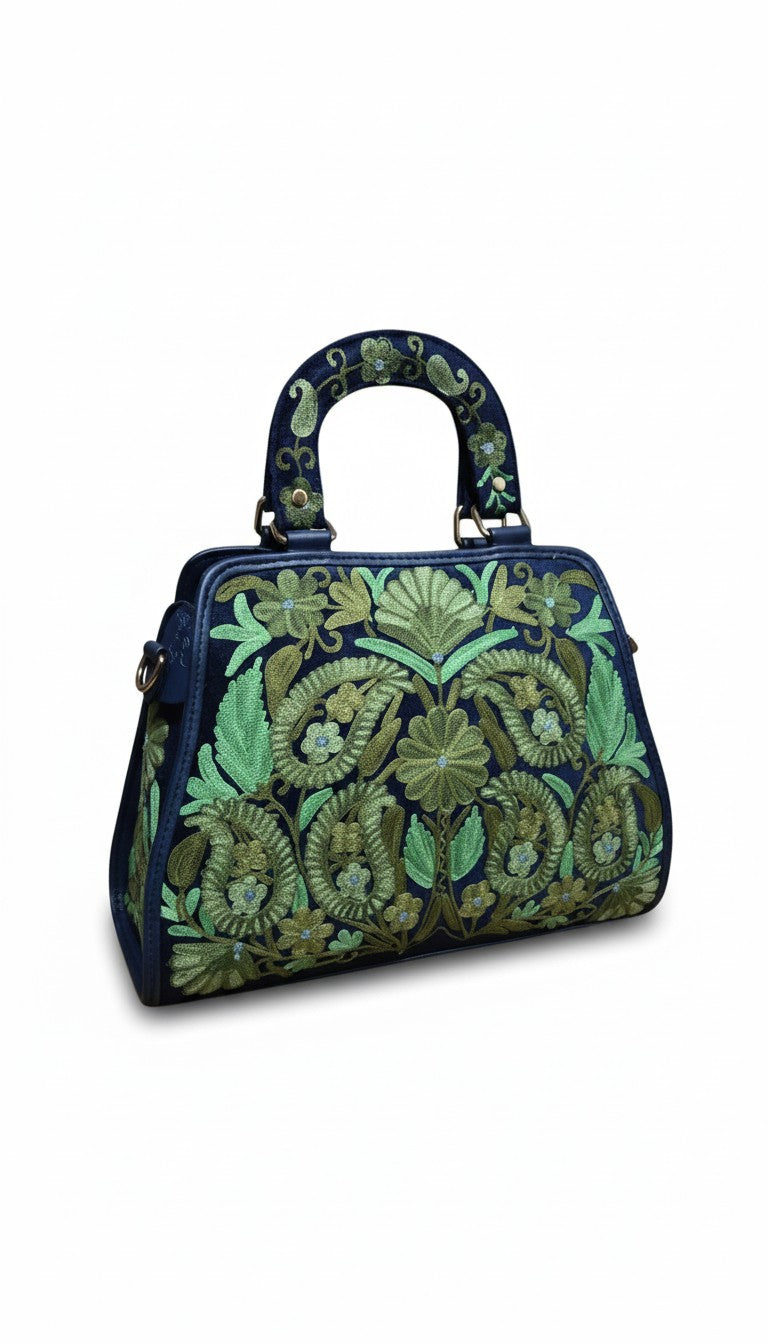 Women Hand Bag | Sling | With Kashmiri Embroidery - Blue-3