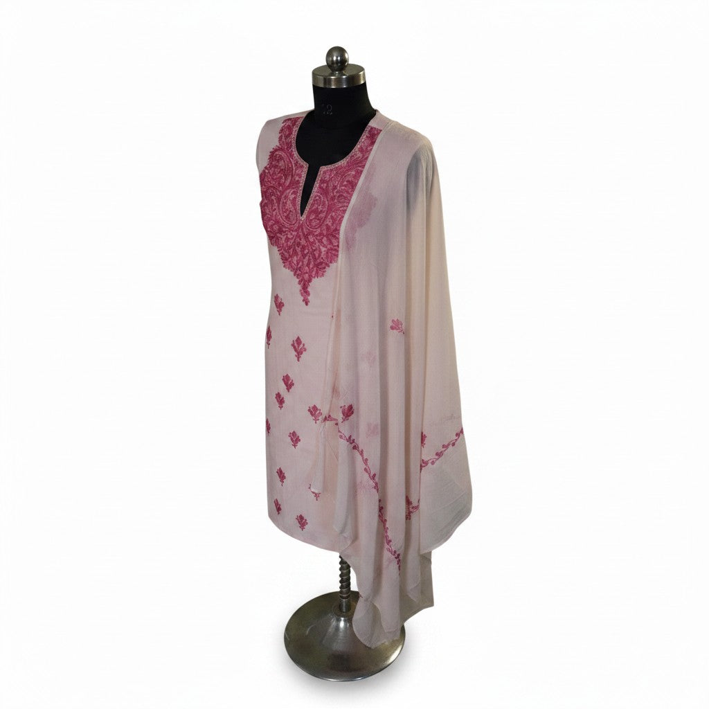 Women Cotton Suits with Kashmiri Embroidery Unstitched Dress Material - Cream2