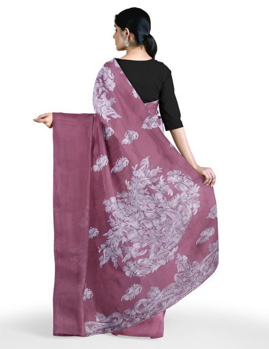Women's georgette Sarees Embroidered with Kashmiri Aari work | Stylish Saree with Unstitched Blouse Pieces purple